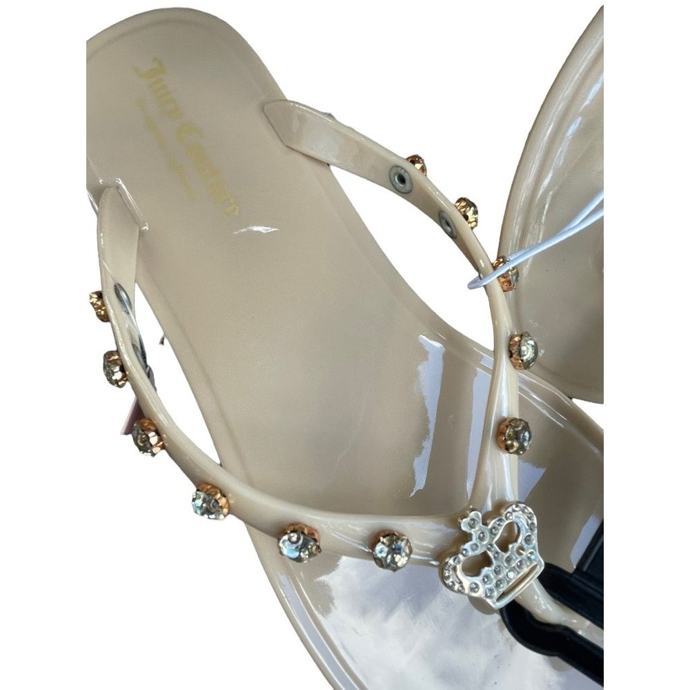 NWOT Juicy Couture Womens Sandal Size 10 Beige Flip Flop Studded Rhineston🌸 - Picture 2 of 15